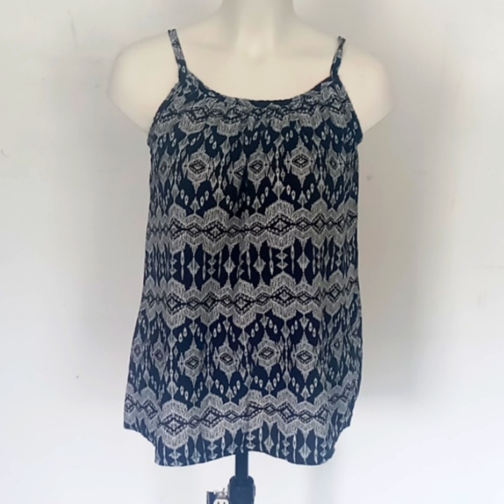 Beautees Navy and White Patterned Tank Top